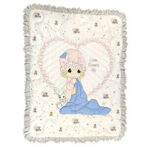 VTG Precious Moments Quilt Baby Blanket Nursery Crib Comforter Blanket & Bunny